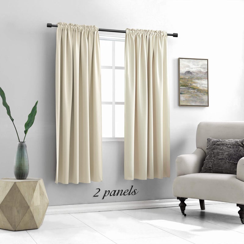 DONREN Cream Beige Room Darkening Curtains for Bedroom 42 x 63 Inch Length Thermal Insulated Rod Pocket Curtains,1 Pair - Image 2